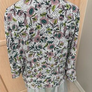 Torrid Floral Blouse with Pink, Green, and Black Accents